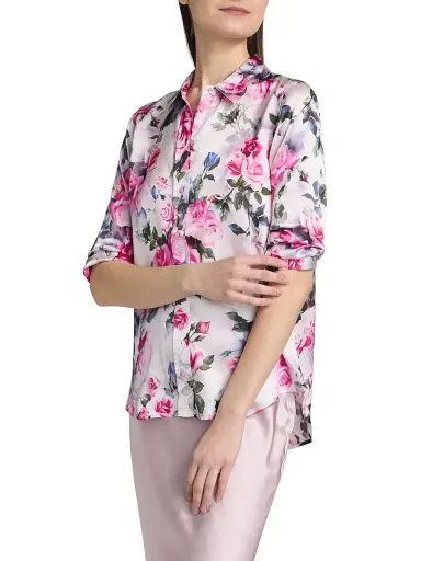 L'Agence Women's Dani Floral Three-Quarter-Length Sleeve Blouse - Pink Multi Water Rose | Thumbnail 4