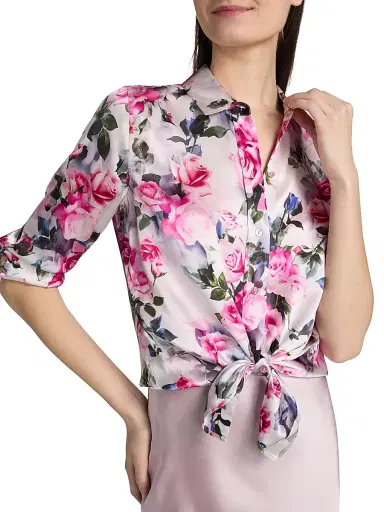 L'Agence Women's Dani Floral Three-Quarter-Length Sleeve Blouse - Pink Multi Water Rose | Thumbnail 6