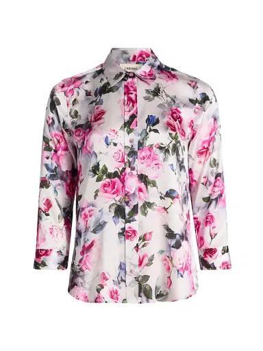 L'Agence Women's Dani Floral Three-Quarter-Length Sleeve Blouse - Pink Multi Water Rose | Thumbnail 1