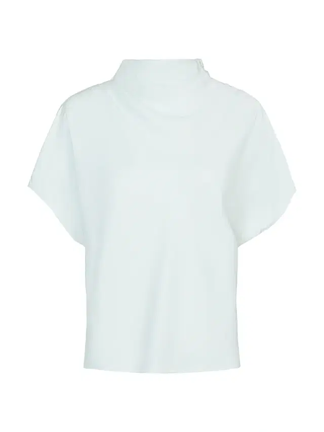 Women's Draped Mock Neck Linen-Blend T-Shirt - Blue Flower