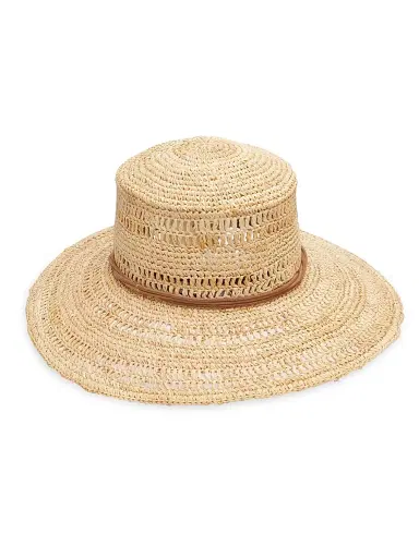 rag & bone Women's Crocheted Raffia Boater Hat - Natural - Size Medium | Thumbnail 2 rag & bone Women's Crocheted Raffia Boater Hat - Natural - Size Medium | Thumbnail 2
