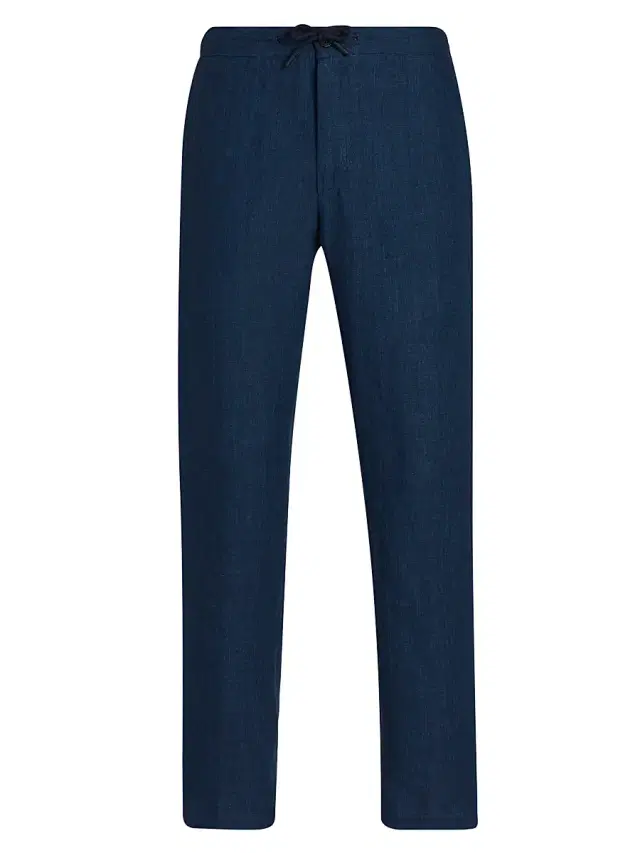 Men's COLLECTION Délavé Linen Drawstring Pants - Navy