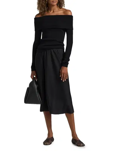 Lisa Yang Women's Claudina Cotton-Cashmere Off-the-Shoulder Top - Black - Size Medium | Thumbnail 2