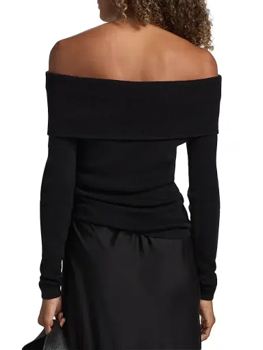 Lisa Yang Women's Claudina Cotton-Cashmere Off-the-Shoulder Top - Black - Size Medium | Thumbnail 5