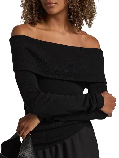 Lisa Yang Women's Claudina Cotton-Cashmere Off-the-Shoulder Top - Black - Size Medium | Thumbnail 6