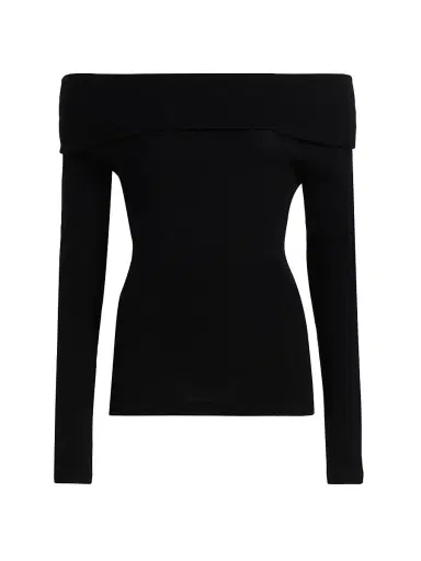 Lisa Yang Women's Claudina Cotton-Cashmere Off-the-Shoulder Top - Black - Size Medium | Thumbnail 1