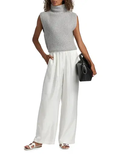 Lisa Yang Women's Silk Wide-Leg Trousers - Meringue - Size Medium | Thumbnail 2