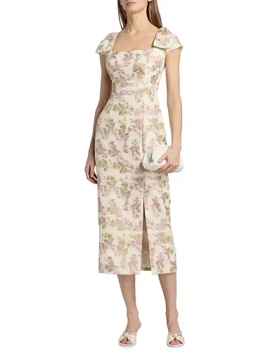 Kay Unger Women's Arianna Floral Jacquard Tea-Length Cocktail Dress - Delicate Pink - Size 14 | Thumbnail 2 Kay Unger Women's Arianna Floral Jacquard Tea-Length Cocktail Dress - Delicate Pink - Size 14 | Thumbnail 2