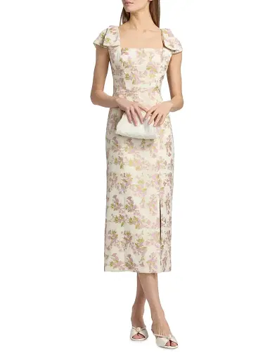 Kay Unger Women's Arianna Floral Jacquard Tea-Length Cocktail Dress - Delicate Pink - Size 14 | Thumbnail 3 Kay Unger Women's Arianna Floral Jacquard Tea-Length Cocktail Dress - Delicate Pink - Size 14 | Thumbnail 3