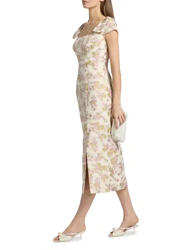 Kay Unger Women's Arianna Floral Jacquard Tea-Length Cocktail Dress - Delicate Pink - Size 14 | Thumbnail 4 Kay Unger Women's Arianna Floral Jacquard Tea-Length Cocktail Dress - Delicate Pink - Size 14 | Thumbnail 4