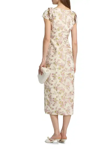 Kay Unger Women's Arianna Floral Jacquard Tea-Length Cocktail Dress - Delicate Pink - Size 14 | Thumbnail 5 Kay Unger Women's Arianna Floral Jacquard Tea-Length Cocktail Dress - Delicate Pink - Size 14 | Thumbnail 5