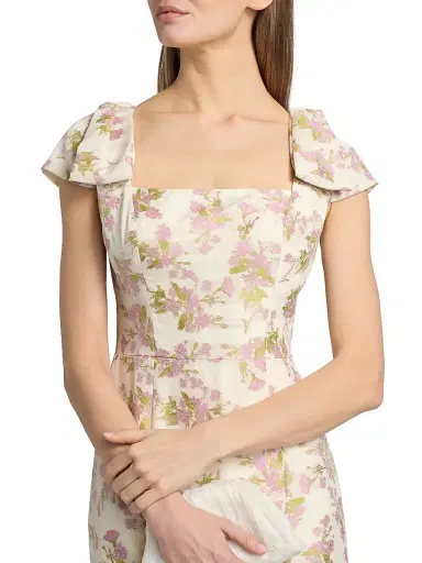 Kay Unger Women's Arianna Floral Jacquard Tea-Length Cocktail Dress - Delicate Pink - Size 14 | Thumbnail 6 Kay Unger Women's Arianna Floral Jacquard Tea-Length Cocktail Dress - Delicate Pink - Size 14 | Thumbnail 6