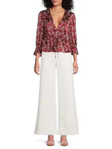 Ciao Lucia Women's Renata Floral Silk Charmeuse Top - Ruby - Size XS | Thumbnail 2