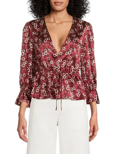 Ciao Lucia Women's Renata Floral Silk Charmeuse Top - Ruby - Size XS | Thumbnail 3
