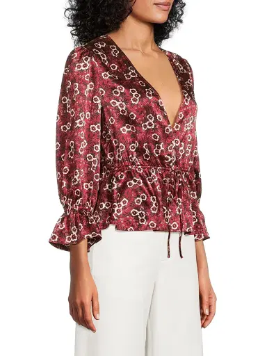 Ciao Lucia Women's Renata Floral Silk Charmeuse Top - Ruby - Size XS | Thumbnail 4