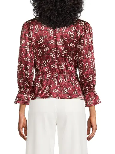 Ciao Lucia Women's Renata Floral Silk Charmeuse Top - Ruby - Size XS | Thumbnail 5
