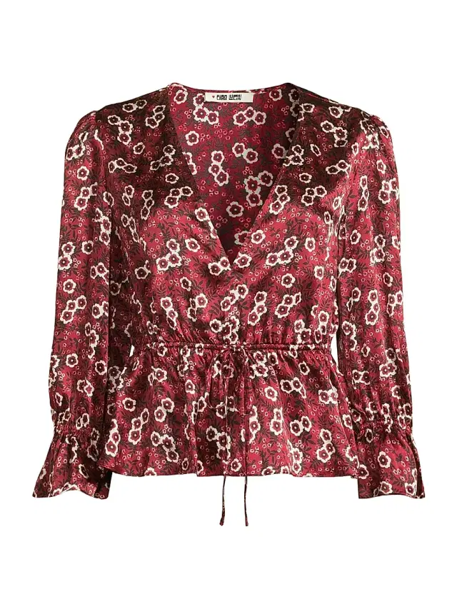Women's Renata Floral Silk Charmeuse Top - Ruby