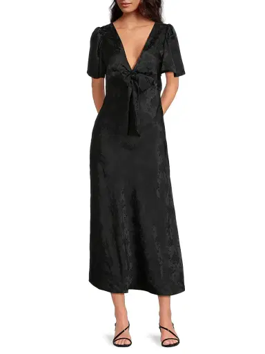 Ciao Lucia Women's Brunello Silk Jacquard Midi-Dress - Black | Thumbnail 2