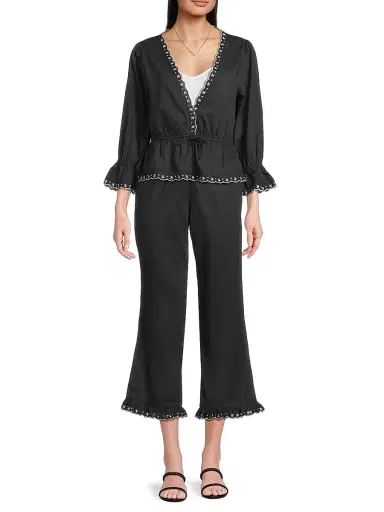 Ciao Lucia Women's Renata Embroidered Cotton Voile Top - Black - Size XL | Thumbnail 2