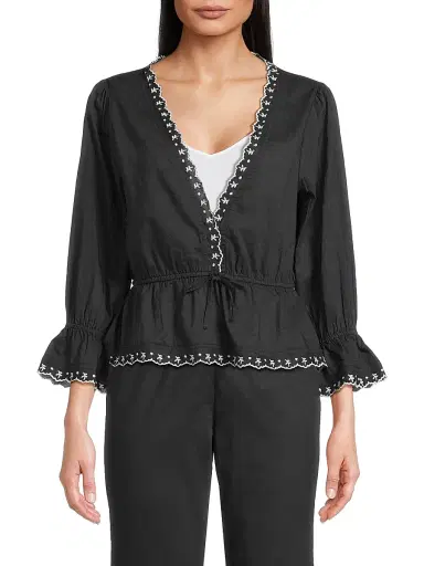 Ciao Lucia Women's Renata Embroidered Cotton Voile Top - Black - Size XL | Thumbnail 3