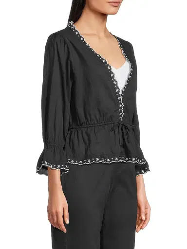 Ciao Lucia Women's Renata Embroidered Cotton Voile Top - Black - Size XL | Thumbnail 4