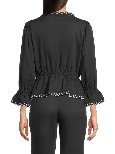 Ciao Lucia Women's Renata Embroidered Cotton Voile Top - Black - Size XL | Thumbnail 5