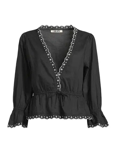Ciao Lucia Women's Renata Embroidered Cotton Voile Top - Black - Size XL | Thumbnail 1