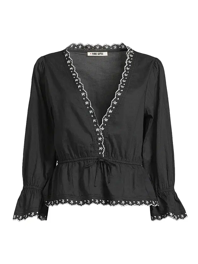 Women's Renata Embroidered Cotton Voile Top - Black