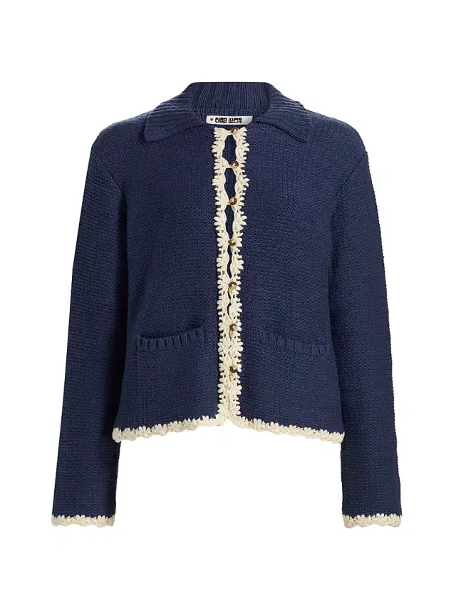 Ciao Lucia Women's Reyla Crochet-Trimmed Cardigan - Midnight