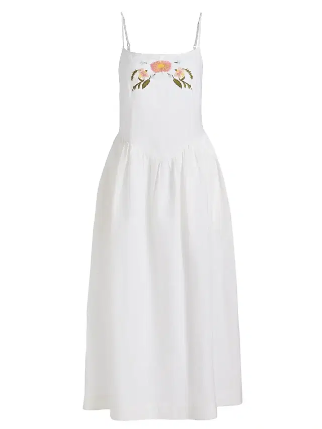 Women's Neroni Embroidered Cotton-Linen Midi-Dress - White