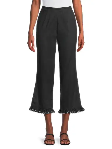 Ciao Lucia Women's Kaja Cotton Voile Embroidered-Hem Crop Pants - Black - Size 8 | Thumbnail 3