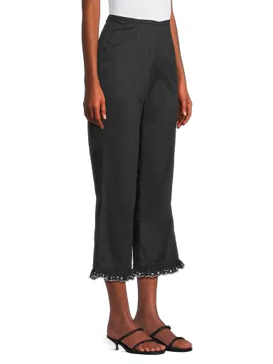 Ciao Lucia Women's Kaja Cotton Voile Embroidered-Hem Crop Pants - Black - Size 8 | Thumbnail 4