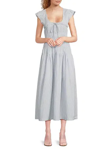Ciao Lucia Women's Lauretta Smocked Cotton Midi-Dress - Stripe - Size XXL | Thumbnail 2