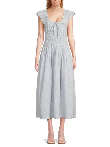 Ciao Lucia Women's Lauretta Smocked Cotton Midi-Dress - Stripe - Size XXL | Thumbnail 3