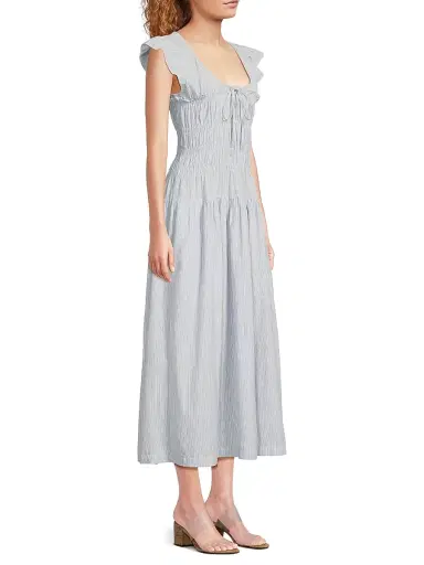 Ciao Lucia Women's Lauretta Smocked Cotton Midi-Dress - Stripe - Size XXL | Thumbnail 4
