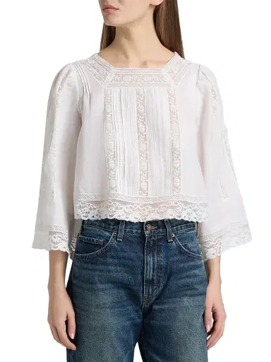 DÔEN Women's Solistice Lace-Trim Top - Salt - Size XS | Thumbnail 3 DÔEN Women's Solistice Lace-Trim Top - Salt - Size XS | Thumbnail 3