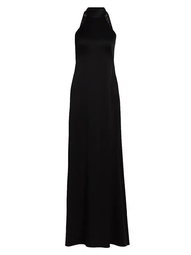 Women's Poppy Satin Halter A-Line Gown - Black