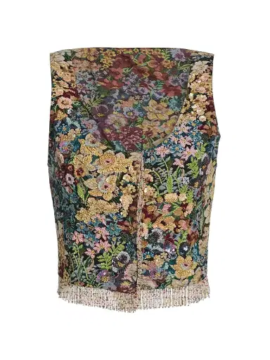Kobi Halperin Women's Hazel Beaded Floral Fringe Vest - Size XL | Thumbnail 1