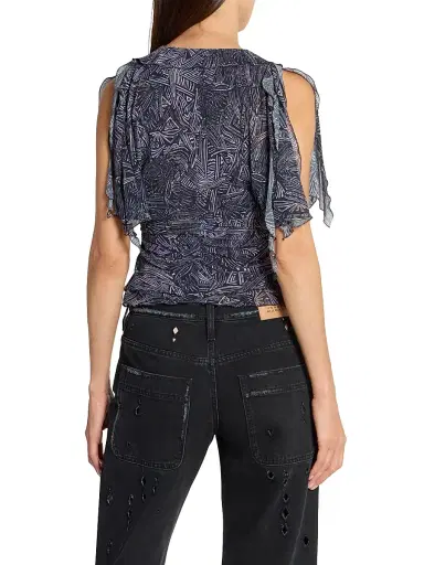 Isabel Marant Women's Thanais Abstract-Print Ruffled Silk Top - Faded Night - Size 10 | Thumbnail 5