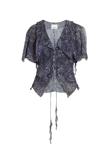 Isabel Marant Women's Thanais Abstract-Print Ruffled Silk Top - Faded Night - Size 10 | Thumbnail 1