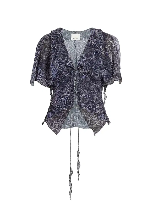 Isabel Marant Women's Thanais Abstract-Print Ruffled Silk Top - Faded Night