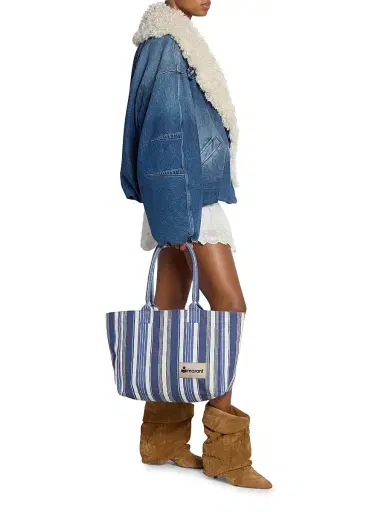 Isabel Marant Women's Yenky Logo-Detail Striped Cotton Tote Bag | Thumbnail 2