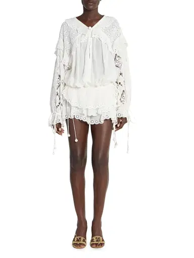 Isabel Marant Women's Neis Eyelet Cotton-Silk Shorts - White | Thumbnail 2