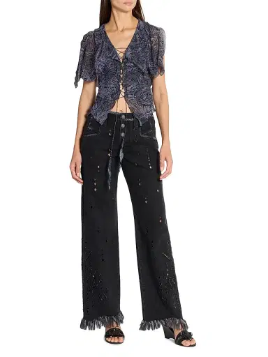 Isabel Marant Women's Amia Eyelet Fringe-Cuff Straight-Leg Jeans | Thumbnail 2 Isabel Marant Women's Amia Eyelet Fringe-Cuff Straight-Leg Jeans | Thumbnail 2