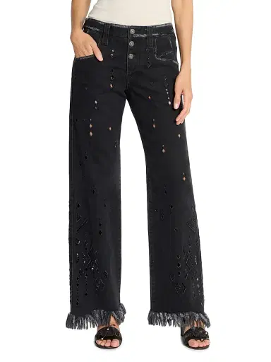 Isabel Marant Women's Amia Eyelet Fringe-Cuff Straight-Leg Jeans | Thumbnail 3 Isabel Marant Women's Amia Eyelet Fringe-Cuff Straight-Leg Jeans | Thumbnail 3