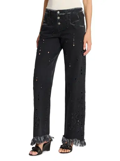Isabel Marant Women's Amia Eyelet Fringe-Cuff Straight-Leg Jeans | Thumbnail 4 Isabel Marant Women's Amia Eyelet Fringe-Cuff Straight-Leg Jeans | Thumbnail 4