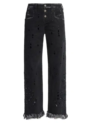 Isabel Marant Women's Amia Eyelet Fringe-Cuff Straight-Leg Jeans | Thumbnail 1 Isabel Marant Women's Amia Eyelet Fringe-Cuff Straight-Leg Jeans | Thumbnail 1