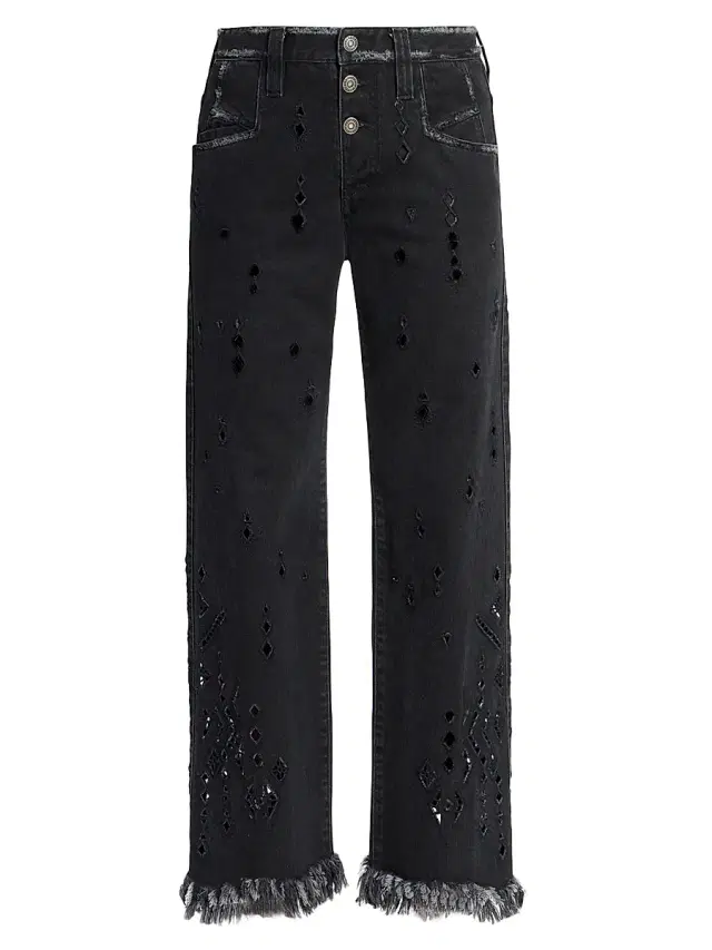 Isabel Marant Women's Amia Eyelet Fringe-Cuff Straight-Leg Jeans - Black