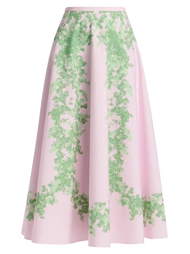 Giambattista Valli Women's Floral Cotton Poplin Maxi Skirt - Rose Green