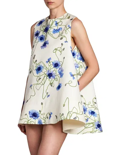 Stella McCartney Women's Floral Print Cotton Babydoll Dress - Cornflower - Size 10 | Thumbnail 4